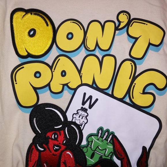 Wedding Cake Brand Mens T Shirt Cream Dont Panic its Organic Embroidered Graphic - Picture 5 of 13